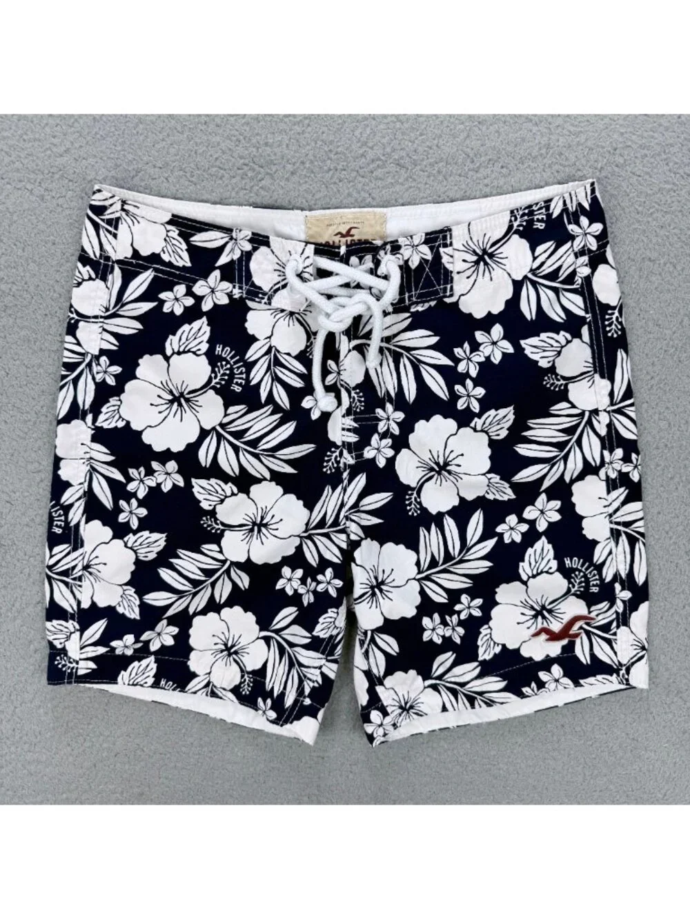 Hollister Board Shorts Mens Small S Navy Blue White Floral Surfing Swim Trunks